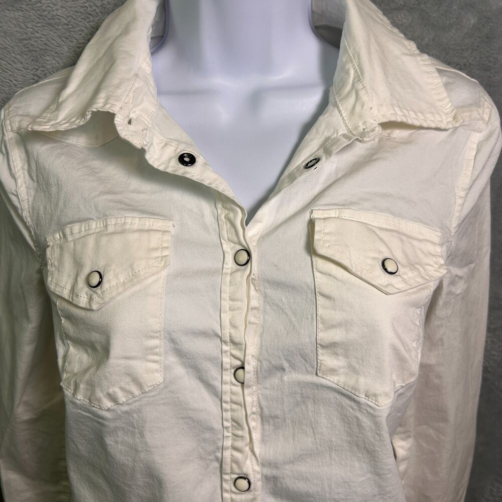 Nina Leonard Shirt Dress Womens S White Pearl Snap Western Base Layer Minimalist - Picture 2 of 8